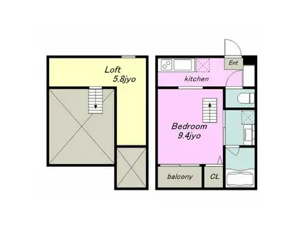 クローバー(1K/1階)の間取り写真