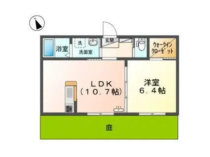 メルカートS棟(1LDK/1階)の間取り写真