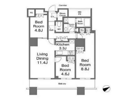 ザ・パークハウス西新宿タワー(3LDK/18階)の間取り写真