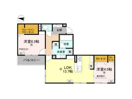 スペアチーレ小松(2LDK/2階)の間取り写真