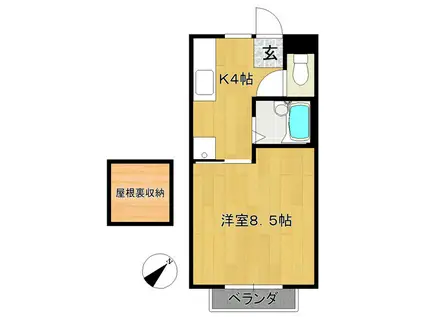 ウッドヴィレッヂ(1K/2階)の間取り写真