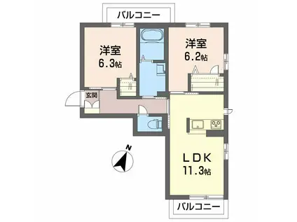 ベレオ エクラージュ(2LDK/2階)の間取り写真