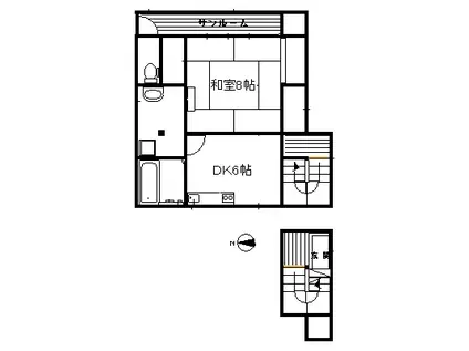 北安江アパート(1DK/2階)の間取り写真