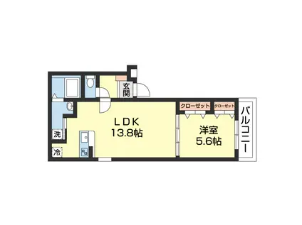 フジパレス市駅東イースト(1LDK/1階)の間取り写真