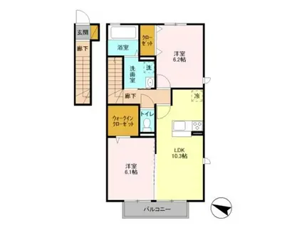 ヴェール鷹之台(2LDK/2階)の間取り写真