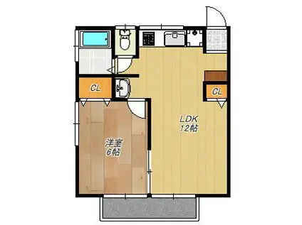 パーシモン市金(1LDK/2階)の間取り写真