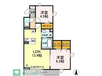 ゼファーコートII(2LDK/2階)の間取り写真