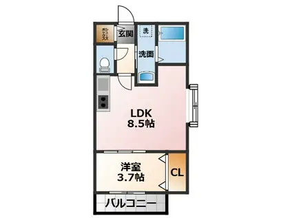 SMITH武庫川(1LDK/2階)の間取り写真