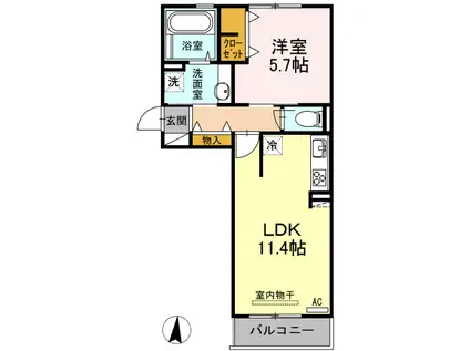 キャルル A棟(1LDK/3階)の間取り写真