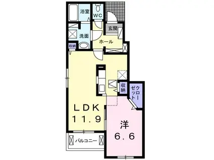 アルカンシエル・ベルI(1LDK/1階)の間取り写真