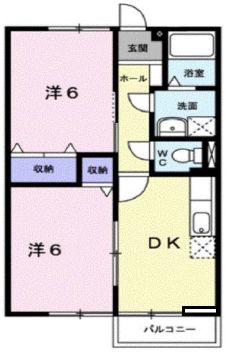 ヴィラージュ坪生(2DK/2階)の間取り写真