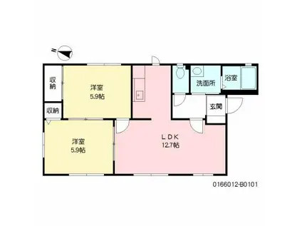 グリンヴェルB棟(2LDK/1階)の間取り写真