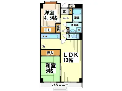 ソレアードまつば(2LDK/4階)の間取り写真