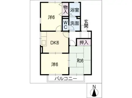 ハイカムール茶臼山C棟(3DK/1階)の間取り写真