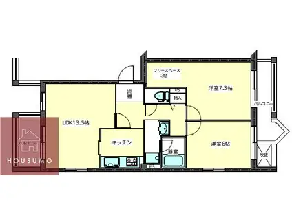 アルタカーサB棟(2LDK/1階)の間取り写真