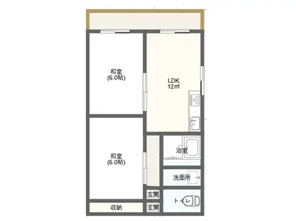 リバーサイド足近(2DK/1階)の間取り写真