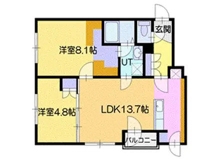 コンサップ新札幌II(2LDK/2階)の間取り写真