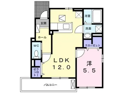 ウッドブリッジ(1LDK/1階)の間取り写真