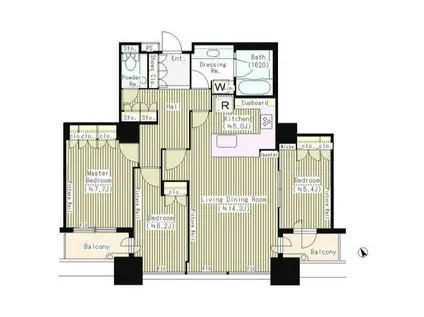 東京ツインパークス ライトウィング(3LDK/31階)の間取り写真