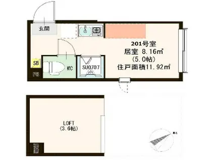 ラ・ヴィータ豊玉北(ワンルーム/2階)の間取り写真