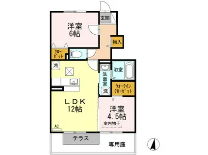 オネスト上林 A棟(2LDK/1階)の間取り写真