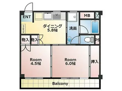 パークヒルズ緑町(2DK/2階)の間取り写真