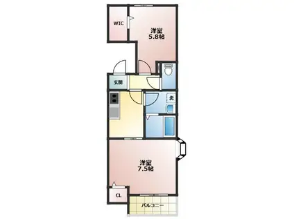 ペルルブランシェ九番町(2K/3階)の間取り写真