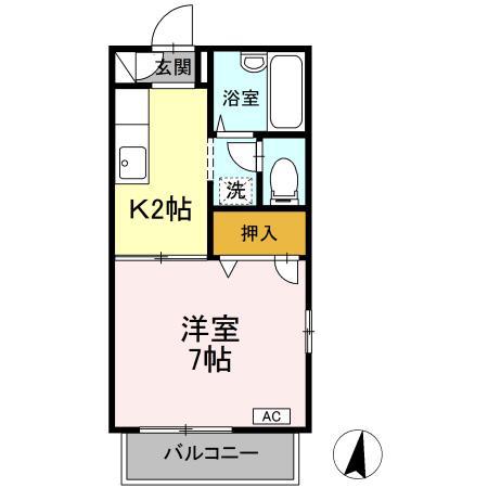 エーデルハイムI(1K/2階)の間取り写真