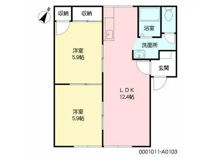 ヒルサイド都(2LDK/1階)の間取り写真