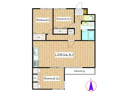 カーサ・ピッコラ高崎(3LDK/3階)の間取り写真