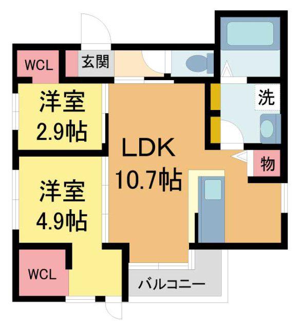 ブリアン西宮(2LDK/2階)の間取り写真