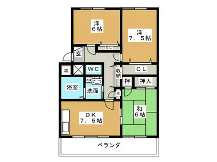 ガーデンテラス大日方A棟(3DK/2階)の間取り写真