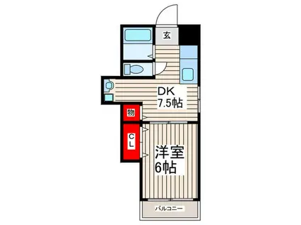 冬木マンション(1DK/6階)の間取り写真