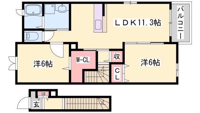 PRIMASTELLA(2LDK/2階)の間取り写真