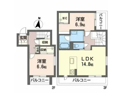 シャーメゾン谷山駅前(2LDK/2階)の間取り写真