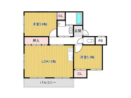 ベルフルール(2LDK/1階)の間取り写真