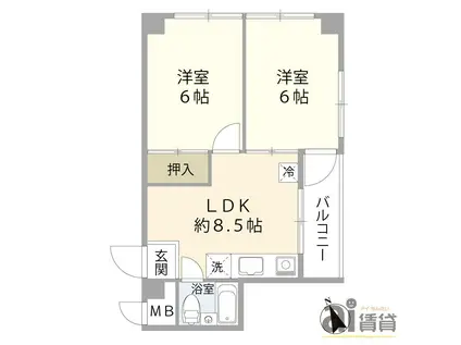 ランドフォレスト所沢(2DK/2階)の間取り写真