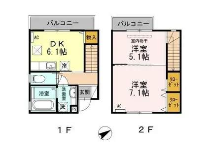 リバーサイド名切(2DK/1階)の間取り写真
