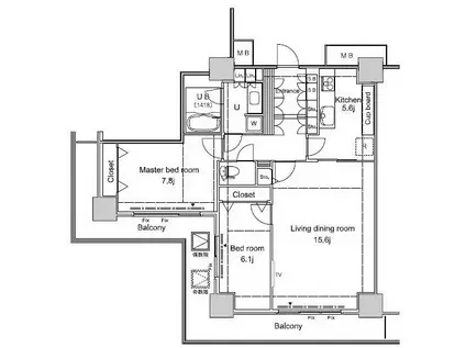 パシフィックロイヤルコートみなとみらい アーバンタワー(2LDK/21階)の間取り写真