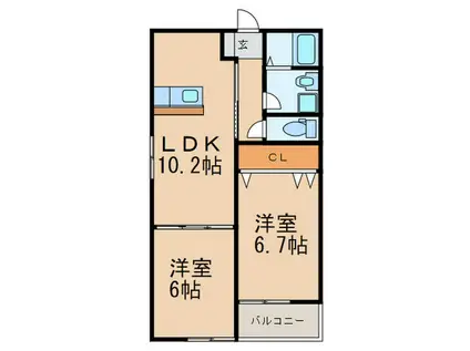 エルソル茶屋町(2LDK/3階)の間取り写真