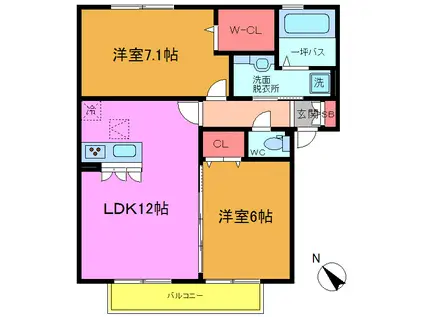 ソレイユII(2LDK/1階)の間取り写真