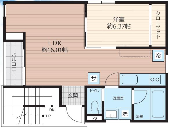 SCENE.MEGURO SAUNA RESIDENCE(1LDK/2階)の間取り写真