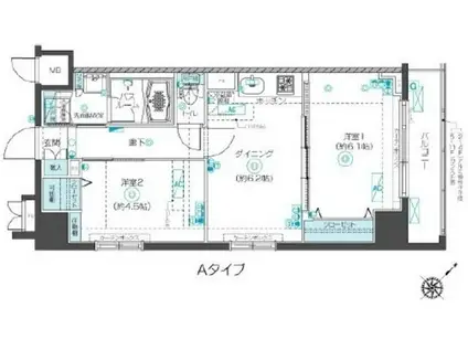 フェニックス新横濱クアトロ(2DK/3階)の間取り写真