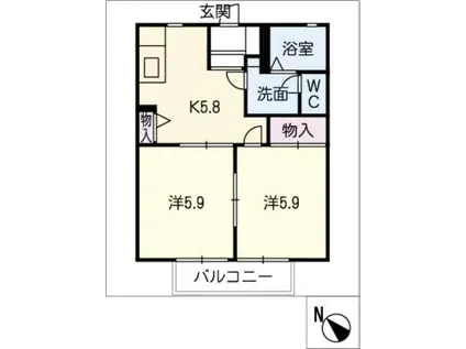 アドバンテージ B棟(2K/2階)の間取り写真