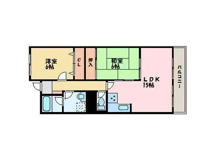 ベルトピア新居浜(2LDK/3階)の間取り写真