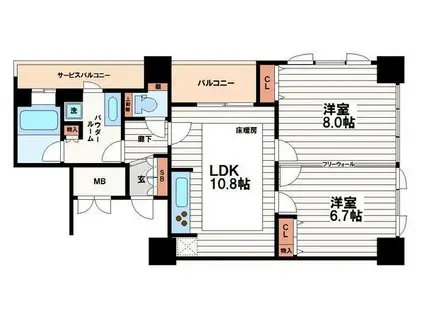 アルグラッドザ・タワー心斎橋(2LDK/32階)の間取り写真