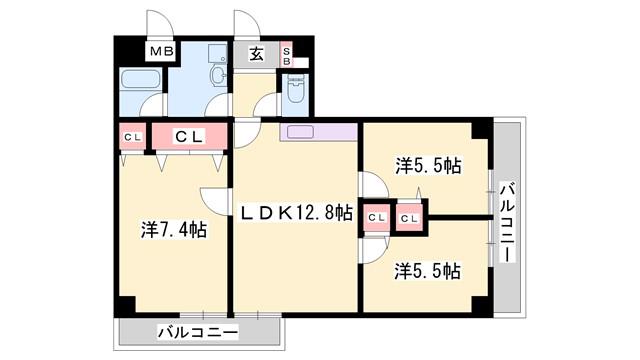 サンヴェール坊垣(3LDK/5階)の間取り写真