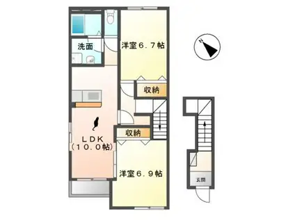 サンモールヤマト(2LDK/2階)の間取り写真