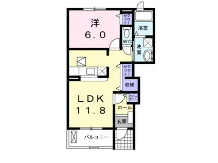 カルティエトゥールA(1LDK/1階)の間取り写真