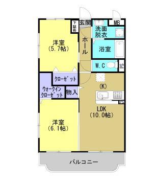 ミルフルール(2LDK/3階)の間取り写真